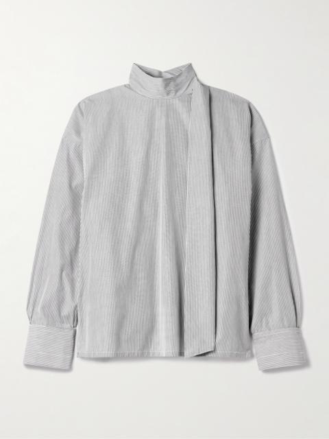 MARIA McMANUS Scarf-detailed Striped Organic Cotton-poplin Blouse