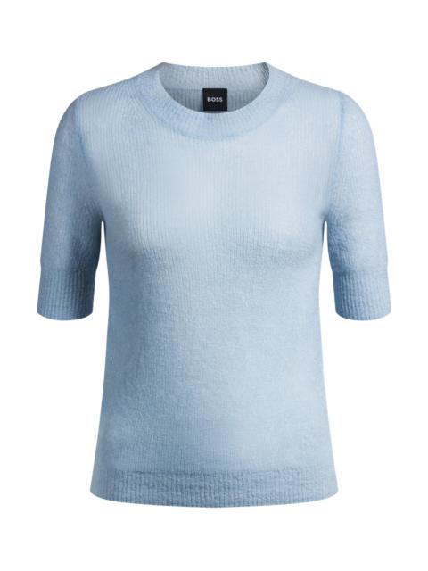 BOSS CROPPED-SLEEVE KNITTED SWEATER IN TEXTURED WOOL