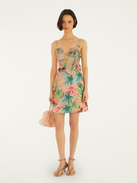 FARM RIO Soft Pink Pool Time 3D Flowers Euroflax Premium Linen Mini Dress