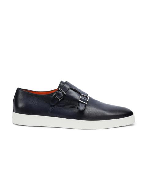 Santoni Men’s blue leather double-buckle shoe