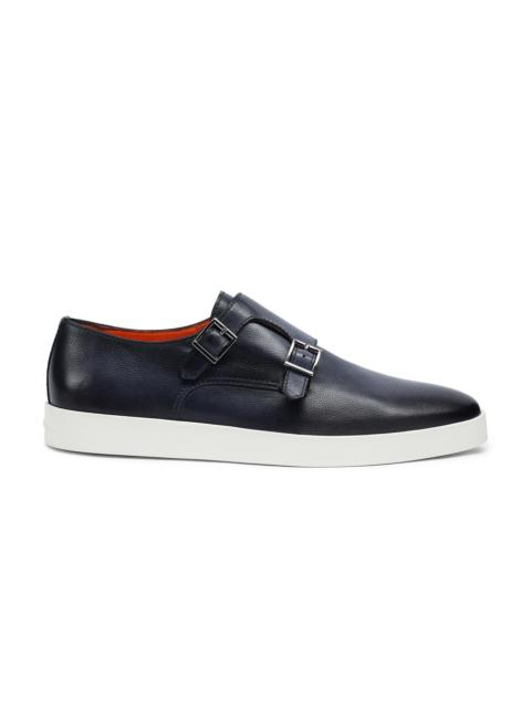 Men’s blue leather double-buckle shoe