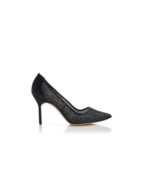 Manolo Blahnik Black Flocked Tulle Pointed Toe Pumps