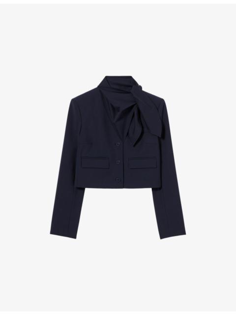 Claudie Pierlot Scarf-Collar Cropped Wool-Blend Jacket