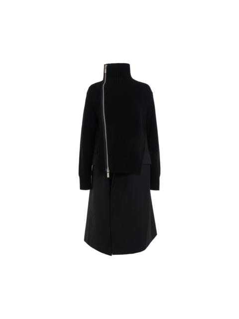 sacai Wool Knit x Suiting Coat in Black