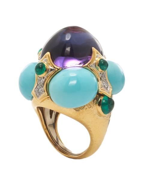 DAVID WEBB Turquoise Amethyst Emerald Crown Ring