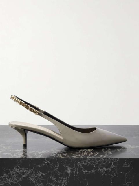 GUCCI Signoria embellished patent-leather slingback pumps