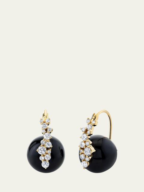 SYDNEY EVAN 14K Yellow Gold Smooth Round Onyx Cocktail Earrings with Diamonds
