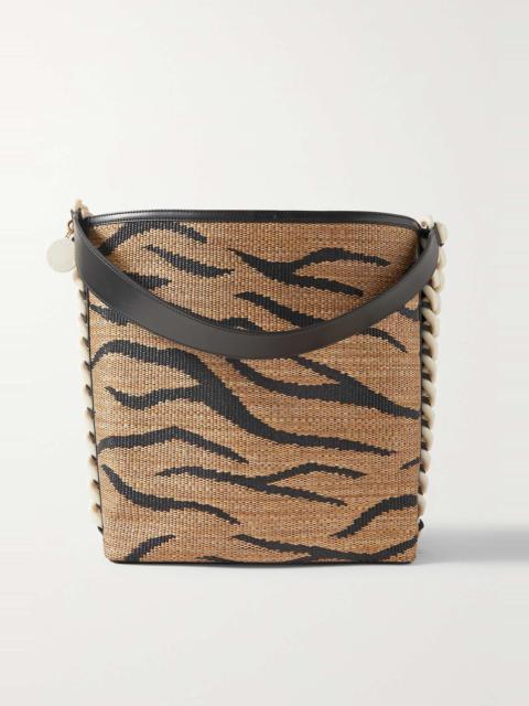 Stella McCartney Frayme chain-embellished tiger-print vegetarian leather-trimmed raffia tote