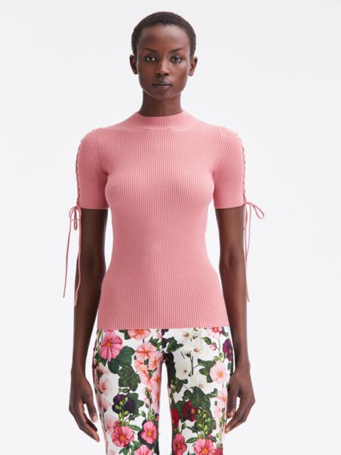 Oscar de la Renta TIE DETAIL RIBBED PULLOVER