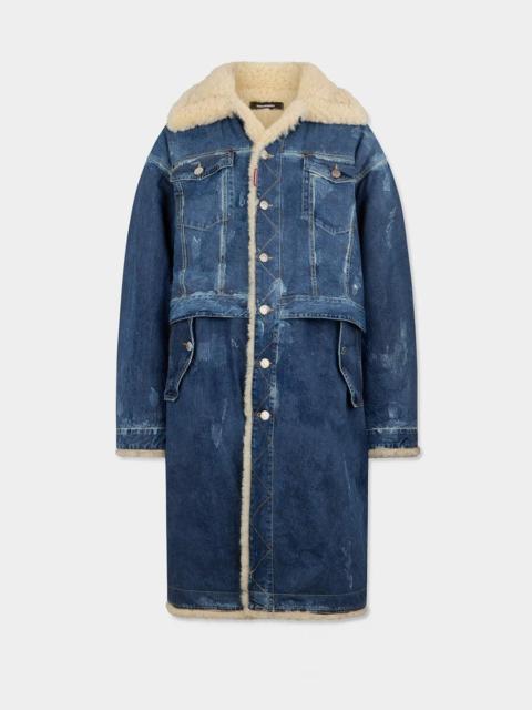 DSQUARED2 DARK FROSTED SHEARLING LAYERED PARKA