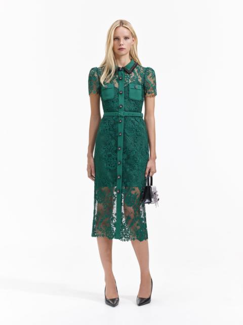 Green Lace Button Front Midi Dress