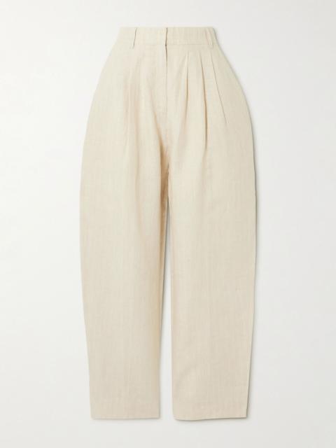 POSSE Lucille pleated pinstriped linen straight-leg pants Beige