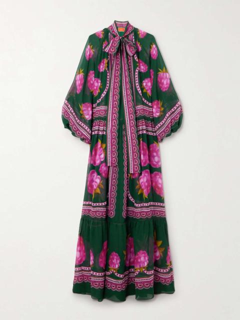 Athena belted pleated printed silk-chiffon maxi dress