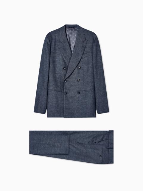 GIORGIO ARMANI NAPOLI LINE DOUBLE-BREASTED SUIT IN DENIM-EFFECT VIRGIN WOOL AND CASHMERE