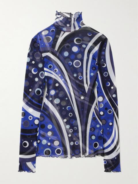 PUCCI Printed Tulle Turtleneck Top