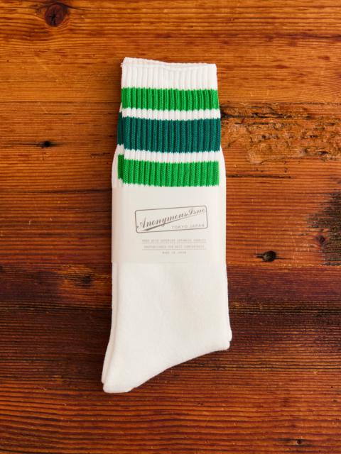ANONYMOUSISM 3 Line Crew Length Sock in Green