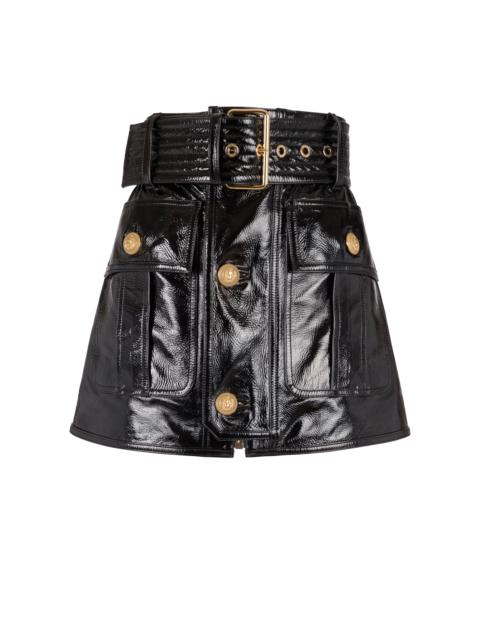 Short patent leather skirt
