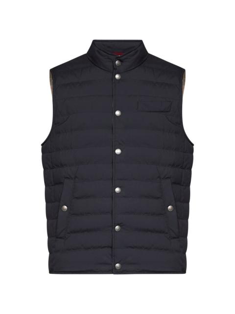 Brunello Cucinelli Navy blue bonded nylon padded vest