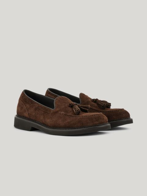 Canali DARK BROWN LEATHER TASSEL LOAFERS WITH EVA SOLE