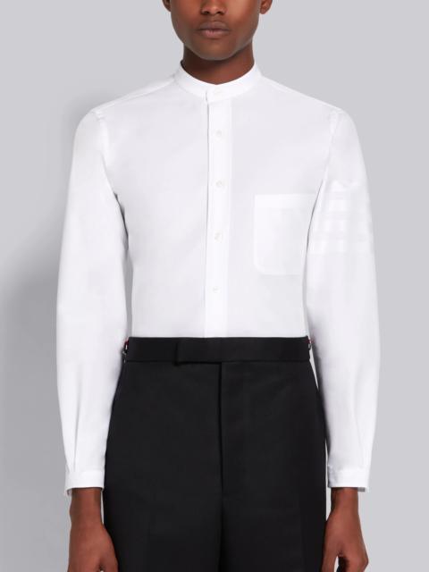 White Satin Weave Oxford Engineered 4-Bar Stripe Band Collar Classic Button Down Shirt