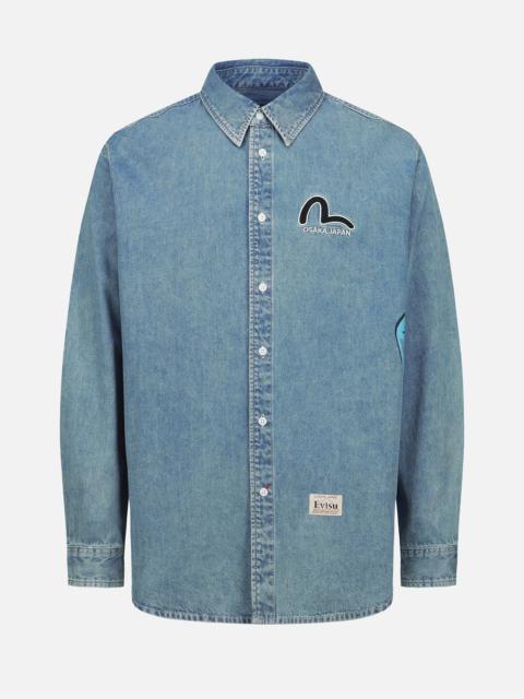 EVISU GRAFFITI DARUMA PRINT DENIM SHIRT