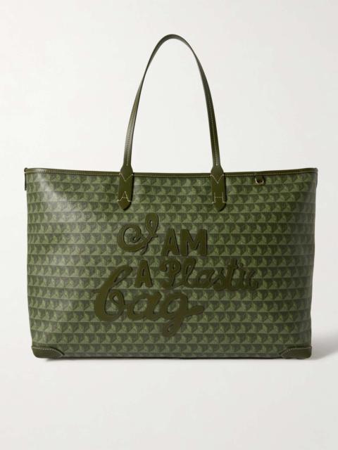 Anya Hindmarch I Am A Plastic Bag large leather-trimmed printed coated recycled-canvas tote Green