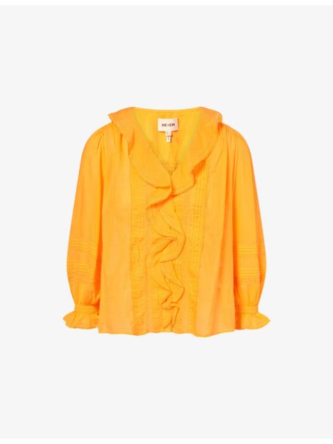 ME+EM Ruffled Embroidered Cotton Top