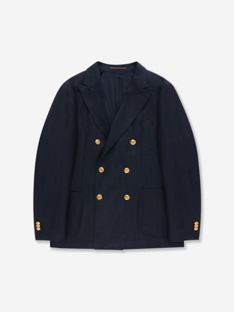 SLOWEAR Regular fit stretch cotton and linen panama double-breasted jacket