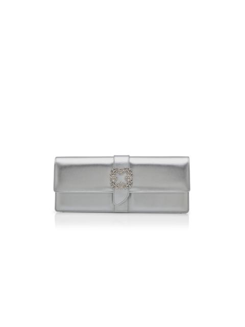 Manolo Blahnik Silver Nappa Leather Jewel Buckle Clutch