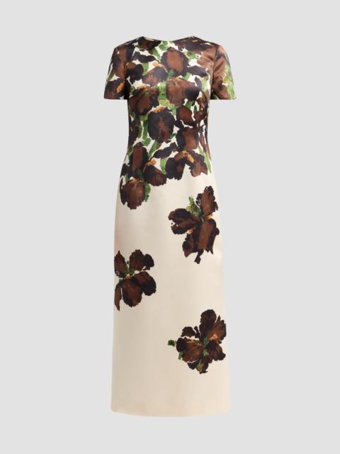 Oscar de la Renta Women's Watercolor Iris Satin Cocktail Dress - Brown Ivory