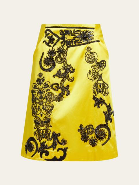 Dries Van Noten Sosy Matador-Embroidered Satin Midi Skirt