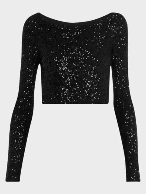LAPOINTE Sequin Cashmere Long-Sleeve Crop Top