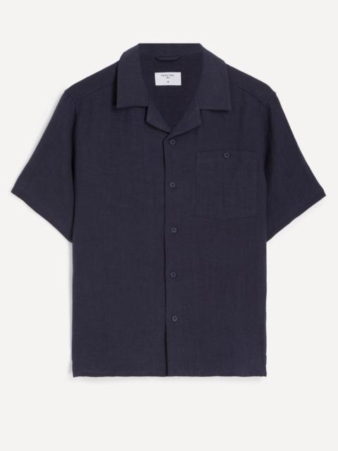 PERCIVAL Navy Cuban Collared Linen Shirt