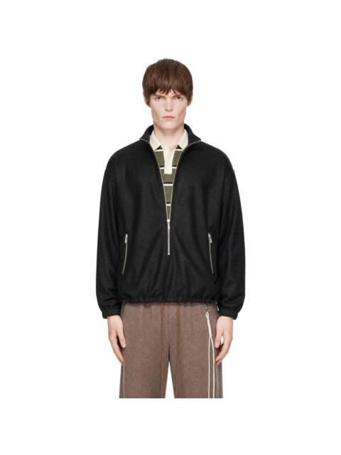 Song for the Mute Black Drape Wool Long Zip Pullover Sweater