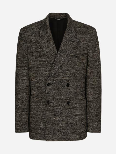 Double-breasted cotton and wool jersey jacket