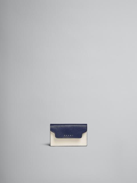 Marni BLUE WHITE AND BROWN SAFFIANO LEATHER BUSINESS CARD CASE