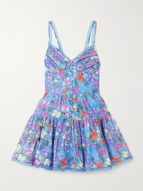 Charo Ruiz Angy tiered printed cotton-blend mini dress Blue