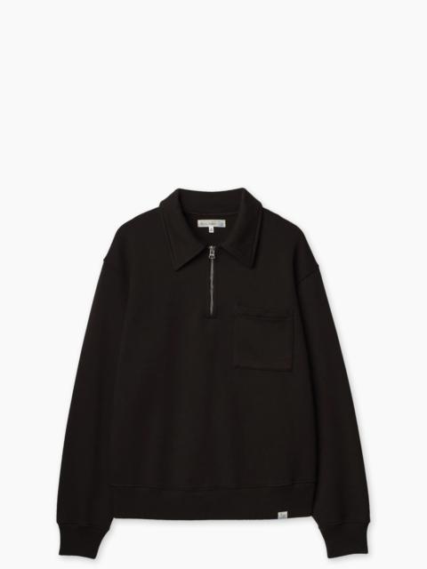 Merz b. Schwanen MERZ B. SCHWANEN ZIP03 AUTHENTIC FLEECE POLO COLLARED HALF-ZIP COTTON SWEATSHIRT ESPRESSO