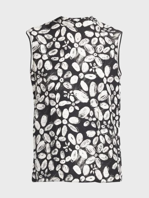 Marni Floral Print Top With Hand-Stitched Logo Embroidery