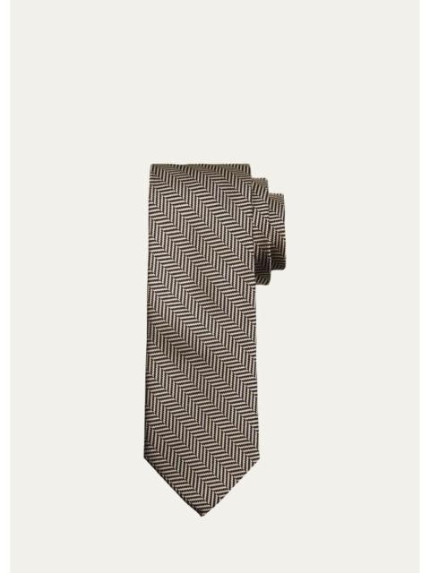 ZEGNA Men's Two-Tone Herringbone Silk Tie