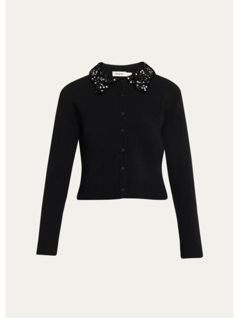 SIMKHAI Trae Embellished-Collar Crop Cardigan
