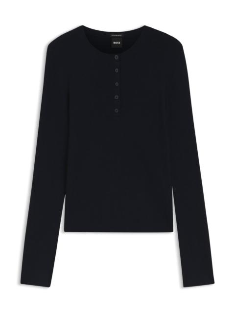 BOSS MERINO WOOL SWEATER WITH HENLEY NECKLINE