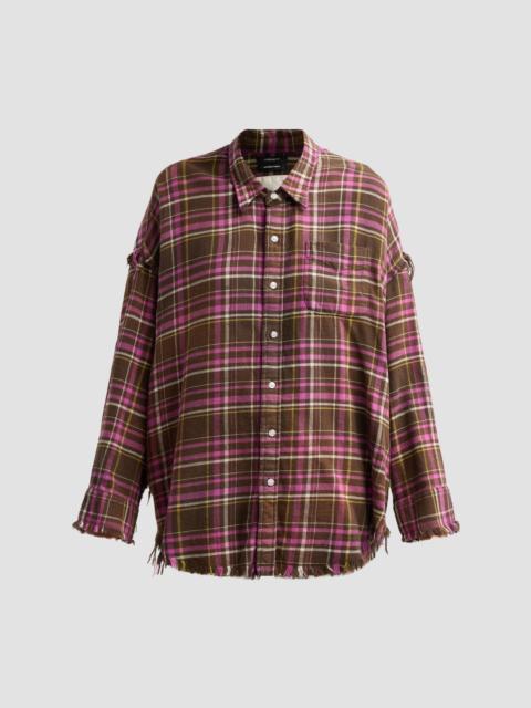 R13 Women's Shredded Seam Drop Neck Shirt - Brown Pink Plaid