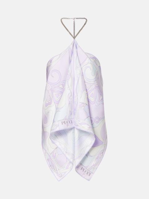 PUCCI Orchidee embellished silk twill top