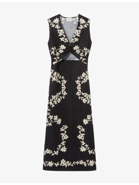Claudie Pierlot Floral-Print Cut-Out Woven Maxi Dress