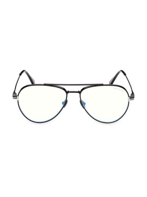 TOM FORD Men's Aviator 56MM Blue Filter Eyeglasses - Shiny Black