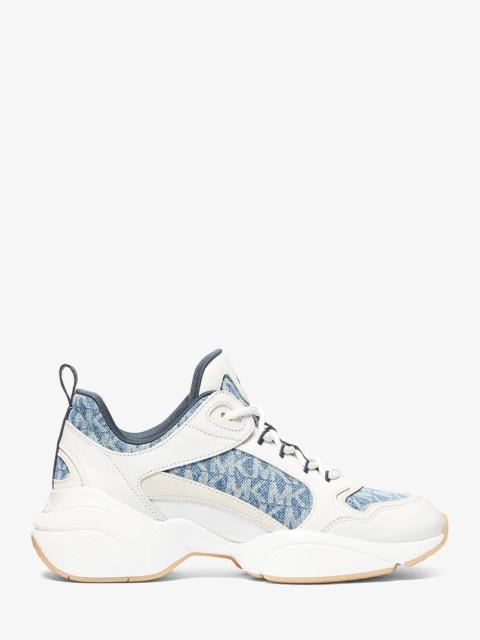 MICHAEL KORS Bowie Signature Logo Print Denim Trainer