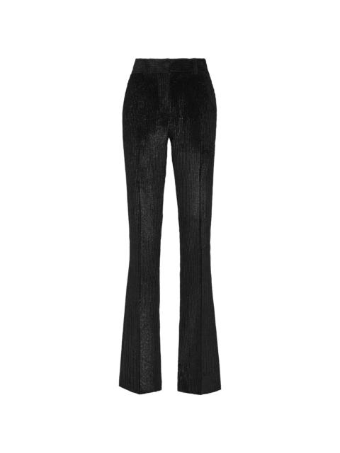 high-waisted corduroy flared trousers