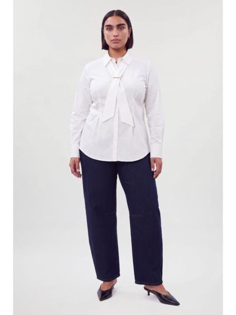 KAREN MILLEN Plus Size Cotton Poplin Tie Neck Trim Detail Collared Shirt