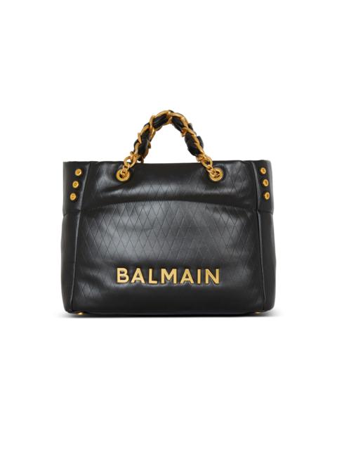 Balmain 1945 Soft Tote bag in embossed calfskin with a Grid motif